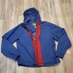 LL Bean‎ Nylon Jacket Mens Medium Blue Wind Rain Storm Hidden Hood